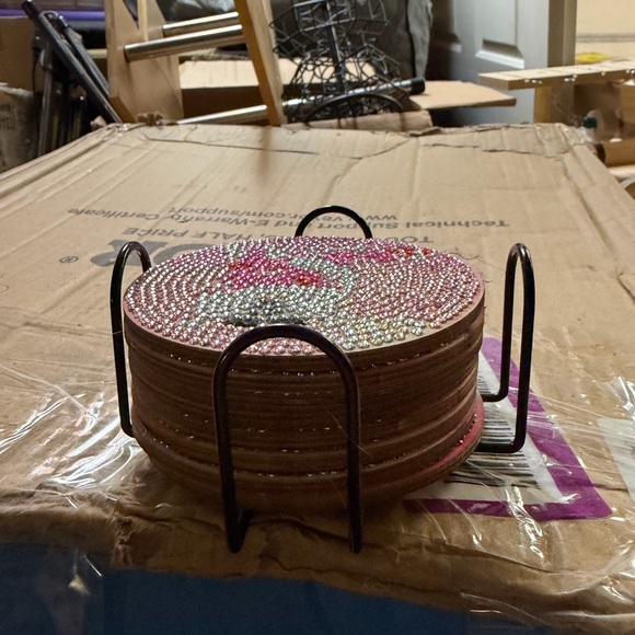 Pink Rhinestone Coaster Set - Picture 2 of 2